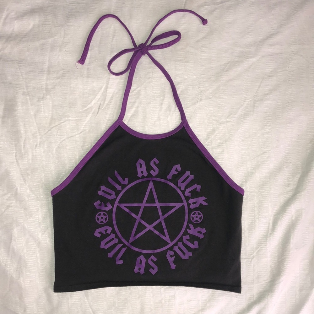Spencer’s “Evil as F” Pentagram Halter Tank Crop Top, Size Small
